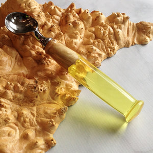 Maple burl and yellow clear ice cream scoop Michael's Woodcrafts  by Michael's Woodcrafts Greenville SC woodworkers woodworking