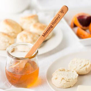 Cherry wood honey dipper stick engrave Morning Honey with stick inside honey jar  by Michael's Woodcrafts Greenville SC woodworkers woodworking
