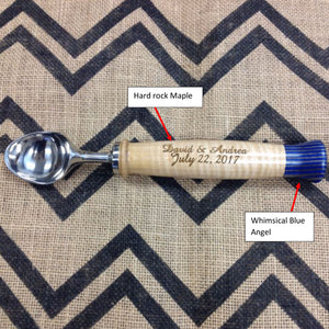 engraved ice cream scoop handle handcrafted  by Michael's Woodcrafts Greenville SC woodworkers woodworking