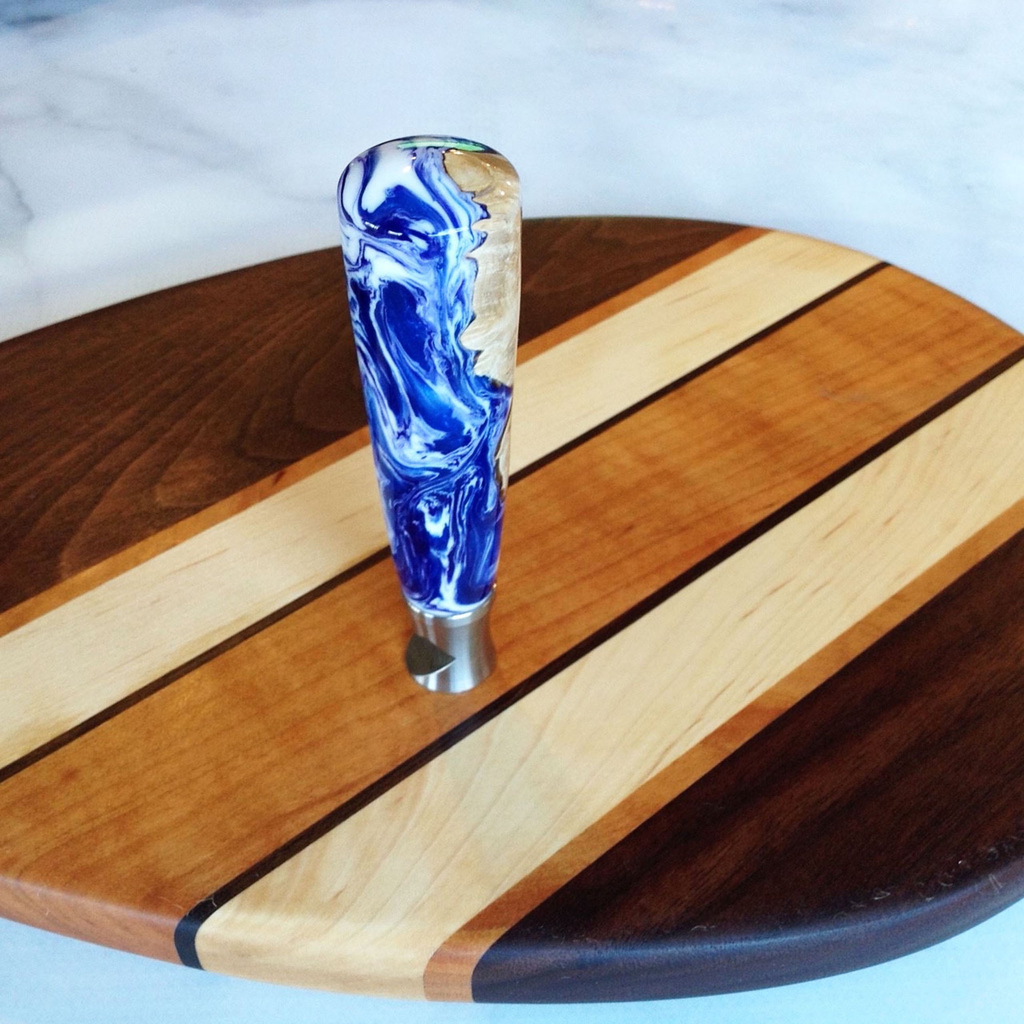 Blue and white resin with maple burl bottle opener Michael's Woodcrafts