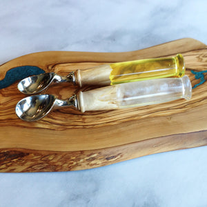 Maple burl and ice pearl resin handle ice cream scoop  by Michael's Woodcrafts Greenville SC woodworkers woodworking