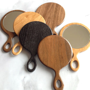 Walnut and cherry wood hand mirrors - vanity hand held mirrors by Michael's Woodcrafts Greenville SC woodworkers woodworking artist