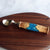Handcrafted ice cream scoops with maple burl and blue color resin handle, stainless steel hardware  by Michael's Woodcrafts Greenville SC woodworkers woodworking