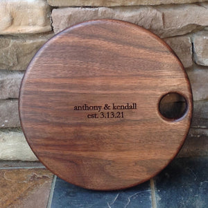 Walnut charcuterie serving cutting board engraved